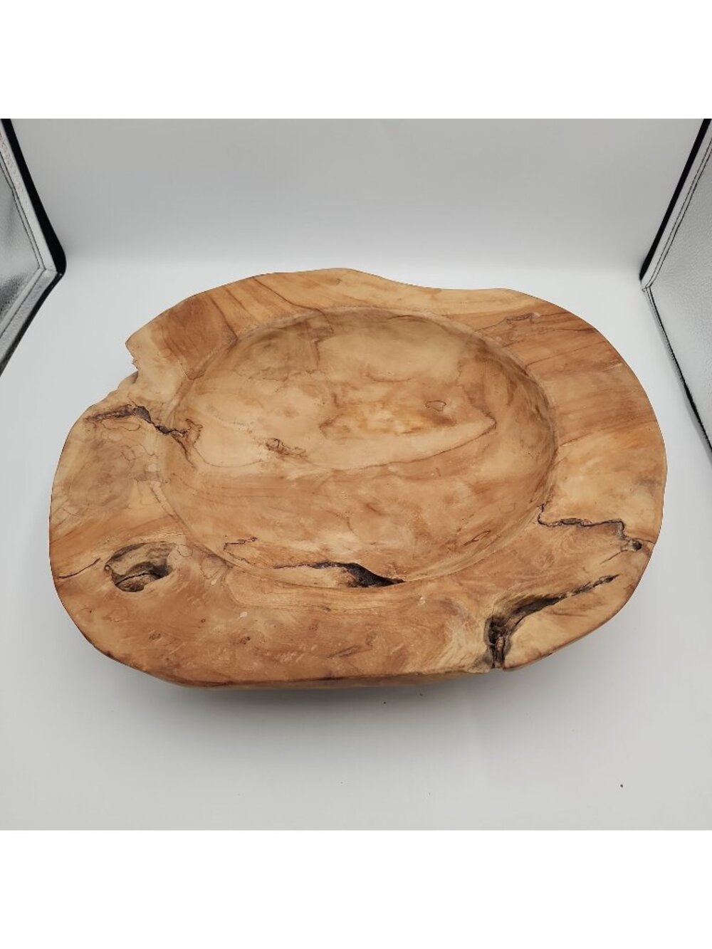 Primitive Handmade Large Wooden Bowl Centerpiece Rustic Vintage Fruit Bowl 15"